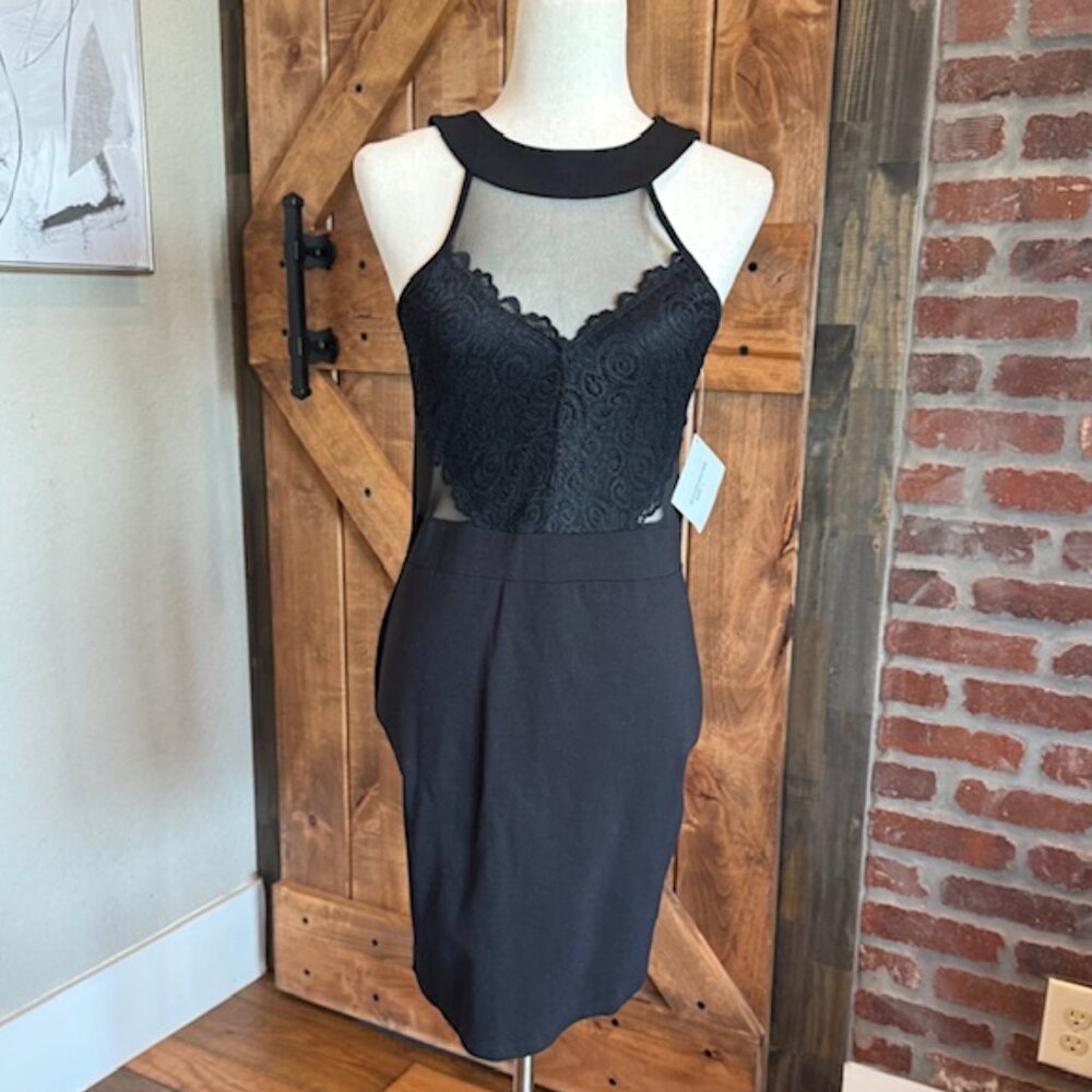 Stella Luce Black Lace Mesh Bodycon Y2K Gothic Stretch Mini – Size L, NWT